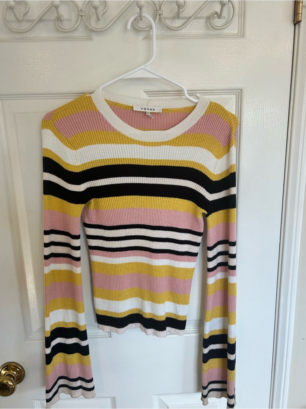 Frame Denim Women's Striped Rib-Knit Sweater - Pink, Yellow, Black  Size XS